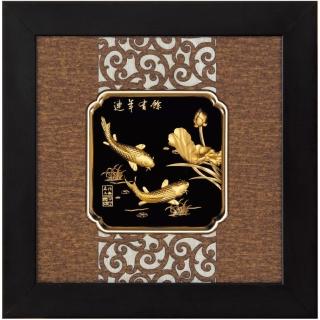 【開運陶源】純金金箔畫 -連年有餘/鯉魚(小古典中國風系列 24x24cm)