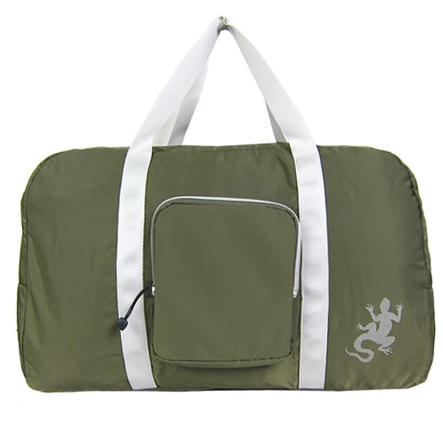 【agnes b.】蜥蜴輕量質銀邊雙槓旅行袋附小袋(墨綠)