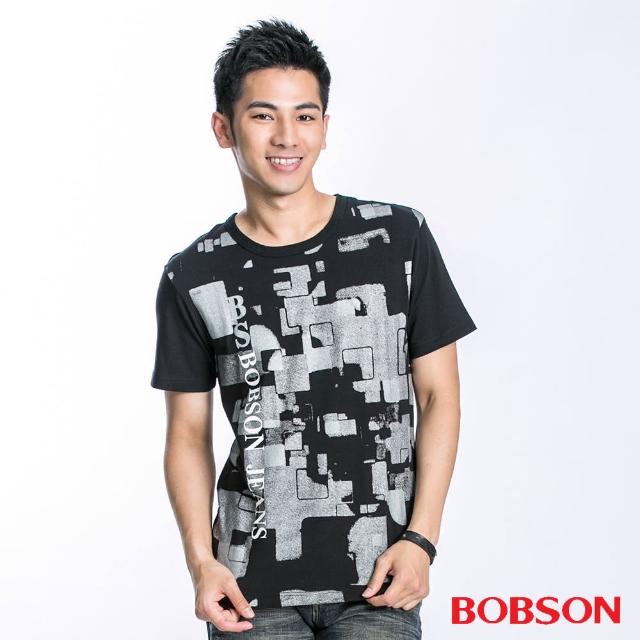 【BOBSON】男款幾何印圖短袖上衣(黑22028-88)