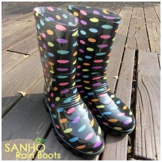 【Sanho 三和牌】MIT亮麗半筒雨靴/雨靴 休閒防水鞋(黑色/台灣製造 現貨)