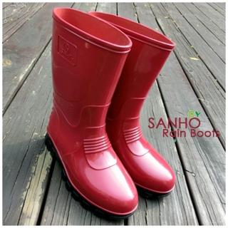 【Sanho 三和牌】MIT典雅半筒雨靴/雨靴 休閒防水鞋(蘋果紅/台灣製造 現貨)