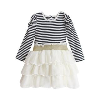【BABY童衣】女童洋裝 條紋多層紗紗裙 假2件連身裙 37194(白色)