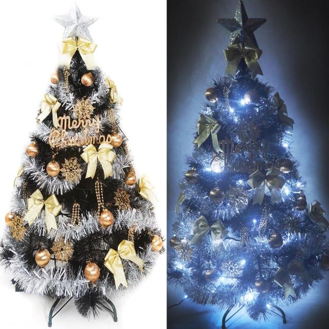 【摩達客】耶誕-4尺-120cm台灣製特級黑色松針葉聖誕樹(含金銀系配件/100燈LED燈白光1串/附跳機控制器)