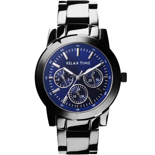 【Relax Time】時尚達人日曆顯示手錶- 藍/IP黑/42mm(R0800-16-07X)