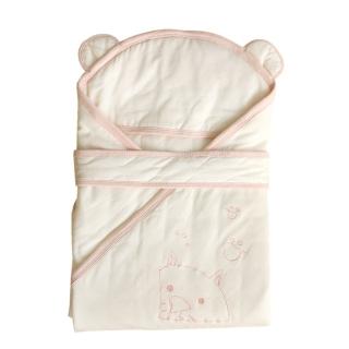 【azure canvas藍天畫布】有機棉嬰兒鋪棉包巾-原米粉紅邊(冬季適用)
