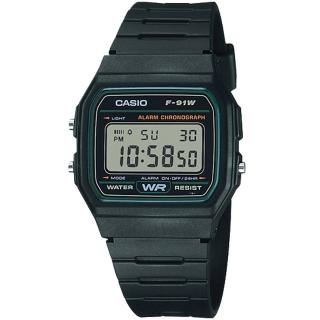 【CASIO 卡西歐】潮流運動電子錶(綠框-F-91W-3)