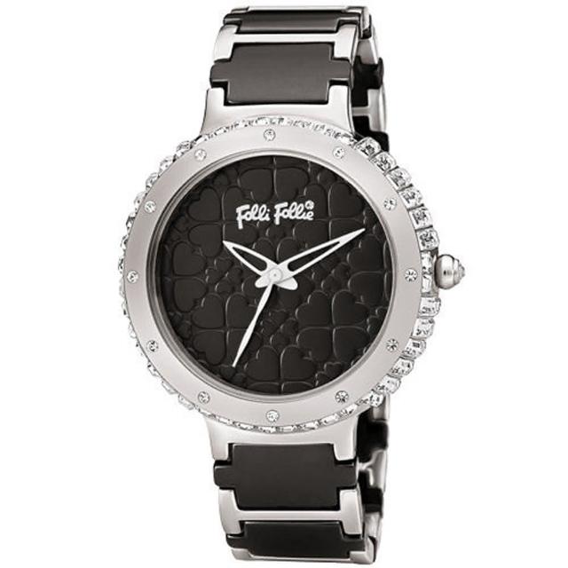 【Folli Follie】幸運愛戀時尚晶鑽陶瓷腕錶-黑(WF13A012BPK-XX)