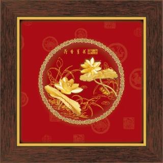 【開運陶源】純金 金箔畫 -荷香蓮花(圓形系列 21 x21 cm)