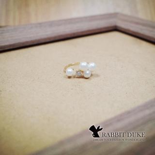 【RD 兔子公爵】現貨 經典歐美風格 個性珍珠拼接小鑽設計秀氣戒指(單色)