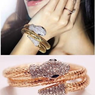 【梨花HaNA】韓國滿鑽金色小蛇狂野纏繞手環F15