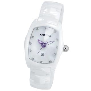 【GOTO】簡約晶鑽陶瓷腕錶(白x紫色指針)