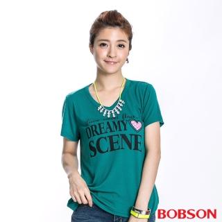 【BOBSON】女款印圖短袖上衣(綠20127-40)