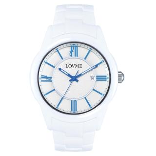 【LOVME】羅馬戀人陶瓷時尚腕錶-白x藍刻度(VC0291M-22-2B1)