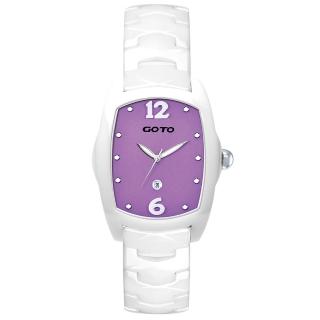 【GOTO】Sweet color 甜美陶瓷時尚手錶-白x紫(GC7520L-22-N22)