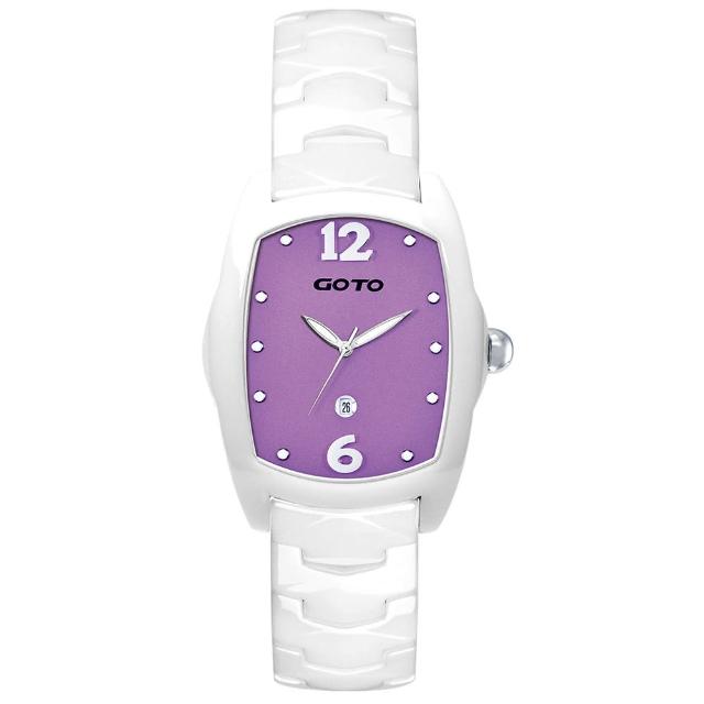 【GOTO】Sweet color 甜美陶瓷時尚手錶-白x紫(GC7520L-22-N22)