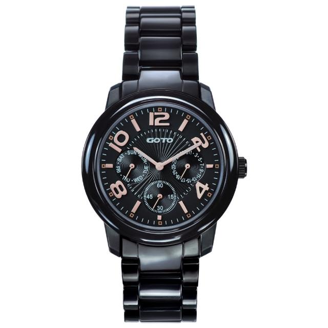 【GOTO】躍色純粹時尚陶瓷手錶-IP黑x玫瑰金刻度(GC6106M-33-341)