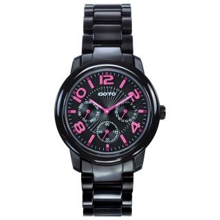 【GOTO】躍色純粹時尚陶瓷手錶-IP黑x桃刻度(GC6106M-33-3F1)