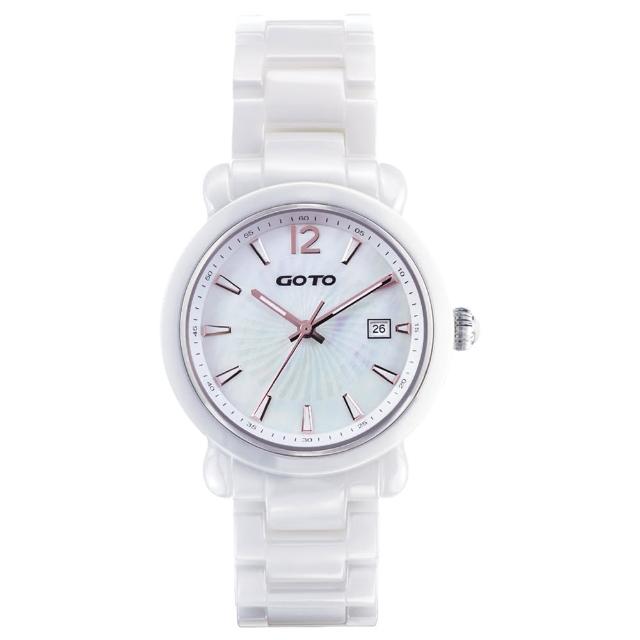 【GOTO】Aurora 陶瓷時尚腕錶-白x玫刻度(GC0167M-22-H41)