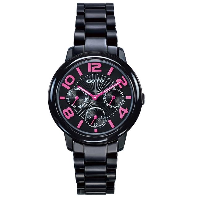 【GOTO】躍色純粹時尚陶瓷腕錶-IP黑x桃刻度(GC6106L-33-3F1)