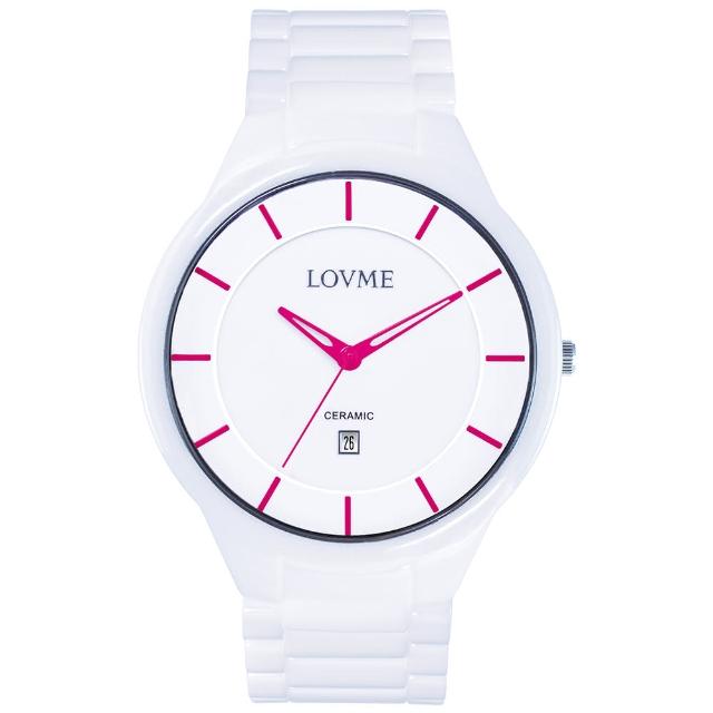 【LOVME】Concise陶瓷時尚腕錶-白x桃刻度(VC0288M-22-2F1)