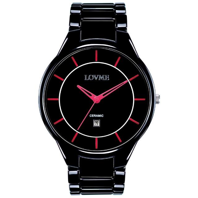 【LOVME】Concise陶瓷時尚腕錶-黑x紅刻度(VC0288M-33-351)