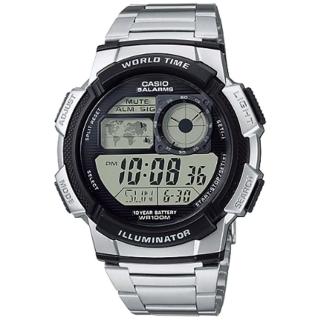 【CASIO 卡西歐】世界時間數位電子錶 鋼帶款/43.7mm(AE-1000WD-1A)