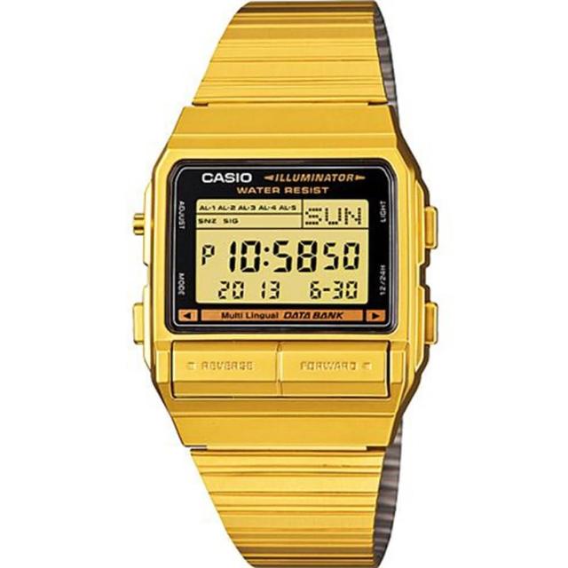 【CASIO 卡西歐】潮流金色 時尚電子錶(DB-380G-1)