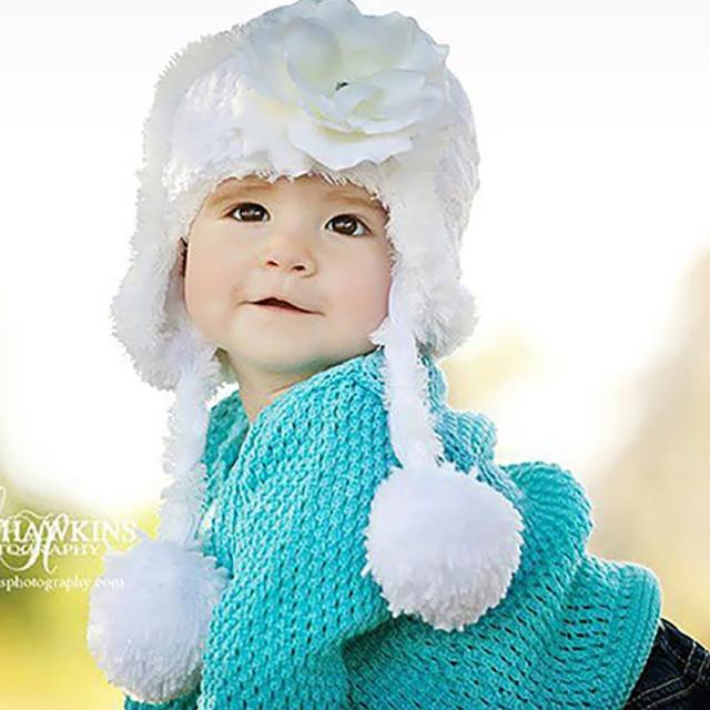 【美國Jamie Rae】女寶寶/女童100%保暖刷毛棉帽_白色保暖棉帽+優雅白玫瑰(JRWHR04)