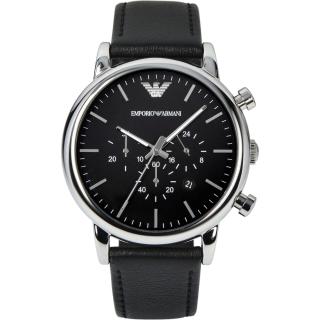 【EMPORIO ARMANI】Classic 城市時尚三眼計時手錶-黑/46mm 女王節(AR1828)