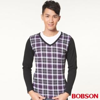 【BOBSON】男款合身版仿兩式長袖上衣(紫34009-63)