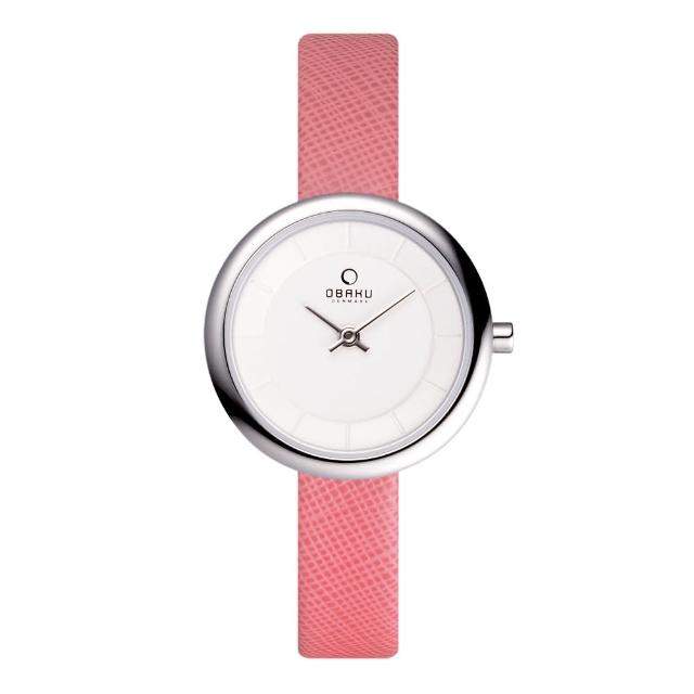 【OBAKU】雅悅媛式時尚腕錶-銀框x粉紅帶(V146LCIRP)