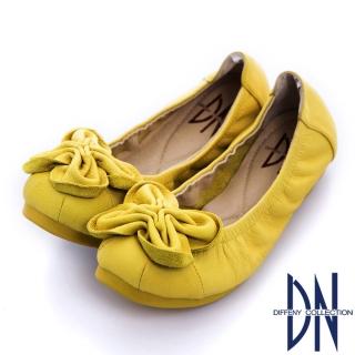 【DN】經典舒適 立體花朵造型牛皮彈性娃娃鞋(黃)