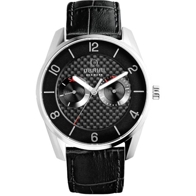 【OBAKU】無垠惑星極簡時尚腕錶-銀框黑x黑帶(V171GMCBRB)