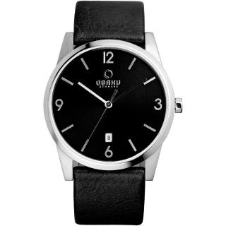 【OBAKU】極致深焙簡約日期腕錶-銀框黑x黑帶(V169GDCBRB)