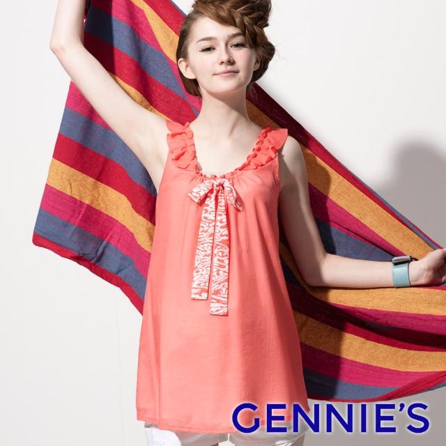【Gennies 奇妮】荷葉袖褶飾無袖上衣(粉橘G3510)