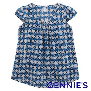 【Gennies 奇妮】飄逸菱形格純棉春夏上衣(藍G3555)