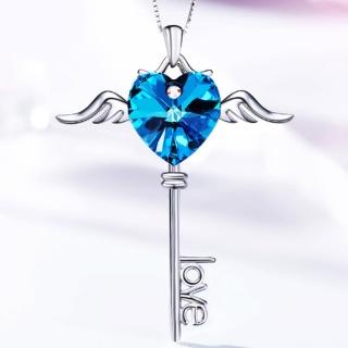 【Angel】天使之愛自由飛翔鑰匙LOVE水晶項鍊(藍色紫色2色可選)