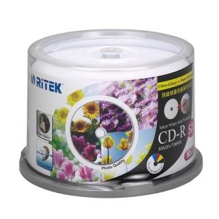 【錸德 Ritek】CD-R 700MB 52X 頂級鏡面相片防水可列印式光碟(5760dpi/防水抗溼 X 50P布丁桶)