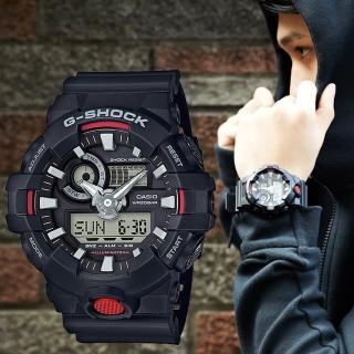 【CASIO 卡西歐】G-SHOCK 強悍粗曠時尚潮流錶-黑x紅(GA-700-1A)