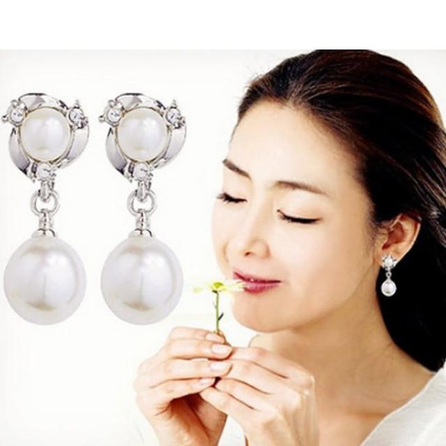 【RJNEWYORK】蘋果珍珠水鑽花夾式針式耳環(金色銀色2色針式夾式可選)