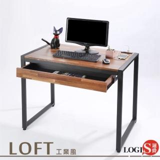 【LOGIS】木紋鋼鐵極簡時尚工業風工作桌