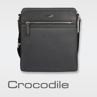 【Crocodile】Crocodile 鱷魚皮件 防潑水 直式斜背扁包 0104-08001-黑咖藍三色(Wind 2.0 布配皮系列)