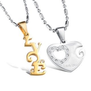 【I.Dear Jewelry】愛無止境-西德鋼-愛心字母拼接情侶鈦鋼對鍊(對鍊組)