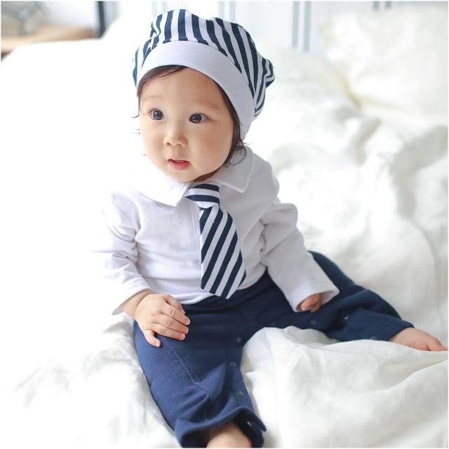 【baby童衣】條紋領帶長袖連身衣 附帽子 70110(共1色)