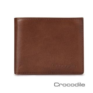 【Crocodile】鱷魚皮件 真皮 短夾 8卡 隱藏式鈔票夾 男夾 0103-58052-咖啡色(Natural系列)