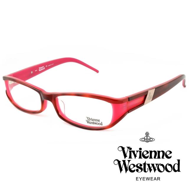 【Vivienne Westwood】英國薇薇安魏斯伍德英倫時尚★黑框線條金屬土星設計光學眼鏡(桃紅 VW115-02)