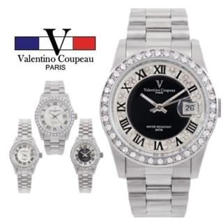 【Valentino Coupeau】奢華雙圈晶鑽羅馬數字不鏽鋼男女款手錶(范倫鐵諾 古柏 VCC)