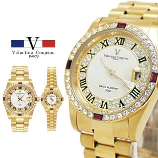 【Valentino Coupeau】四邊鑽羅馬數字全金不鏽鋼殼帶男女款手錶(范倫鐵諾 古柏 VCC)