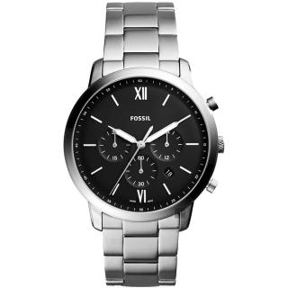 【FOSSIL】NEUTRA 時尚流行三眼計時手錶-黑x銀/44mm(FS5384)