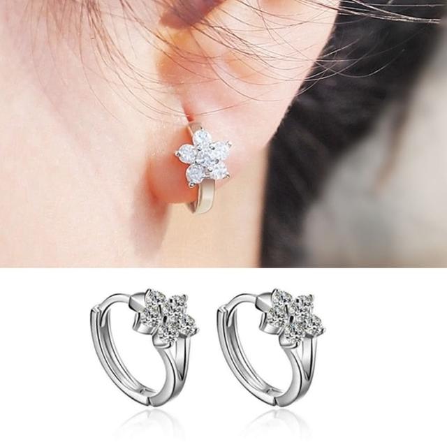 【Emi 艾迷】韓系雪之櫻魅力幻化鋯石環繞 耳環 925銀針鍍白金